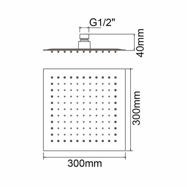Firkantet dusjhode i rustfritt stål 30 cm - Regndusjhode 1/2\" gjenger, 30% vannbesparende, svingbart