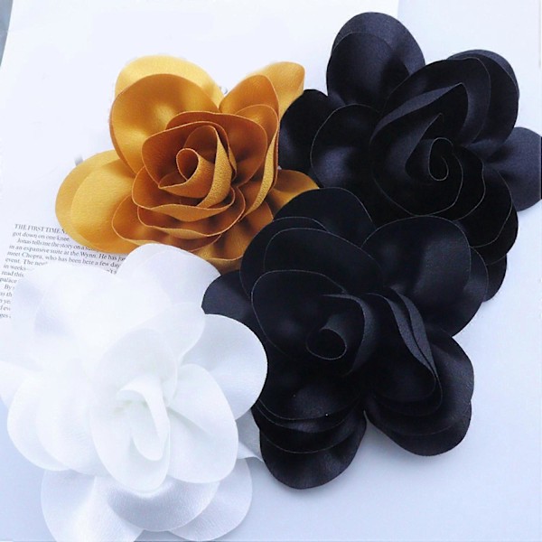 Formel Anledning Corsage Fransk Stil Stor Rose Satin Stof Brud Grooms Bryllup Brosche Prom Fest Black