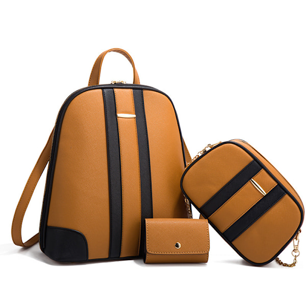 Brun PU Läder Ryggsäck Dam Lyx Axelväska Korthållare Set Crossbody Väska Gåva Brown