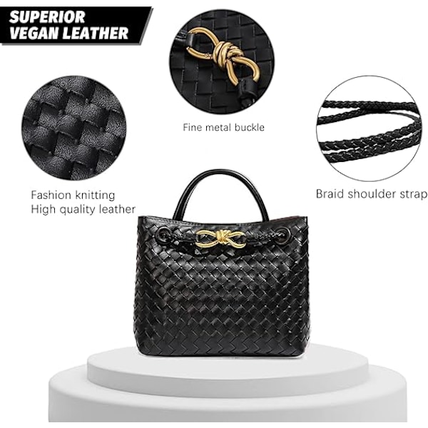 Vävd damväska, Vävd väska med handtag, Vävd axelväska, Crossbody-väska Negro