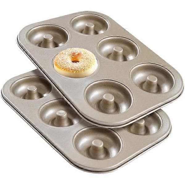 Donutforme sæt med 2, non-stick små mini donut bageforme, kulstofstål donut bageplade bagelform til 6 donuts