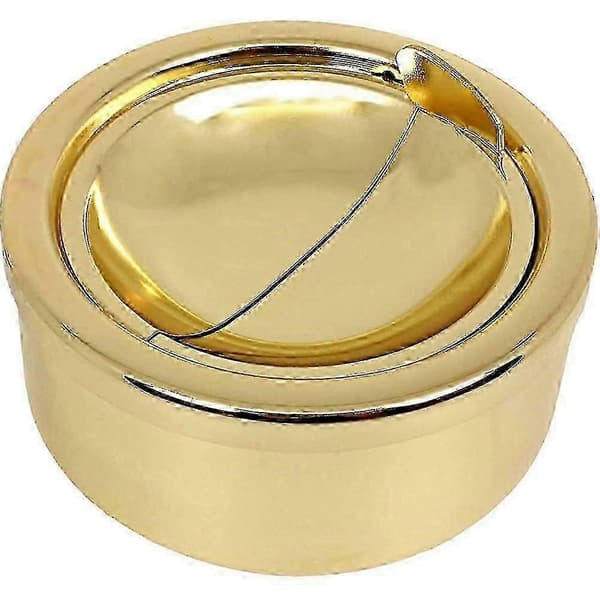 Räfflad guld rökfri metall askkopp med lock, vindtäta askkoppar