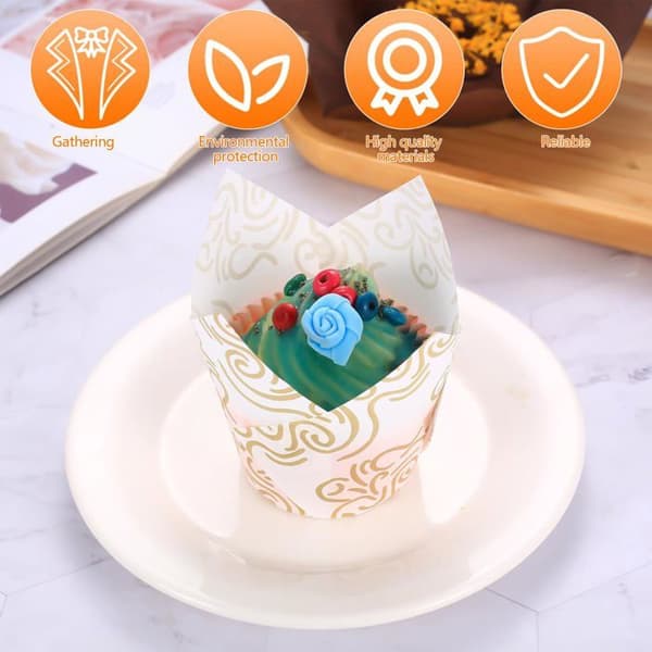Tulipanformede papirmuffinsformer - 150 stk - Cupcakeform til fester - Baking av bursdagskaker