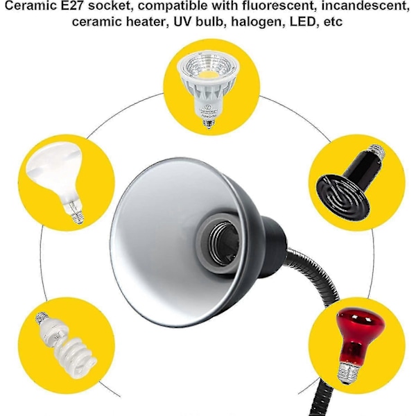 Varmelampe til skildpaddeakvarium, skildpadde med 2 Uva Uvb pærer, bage lampe justerbar 360 roterende clips til skildpadde slange akvarium -JA