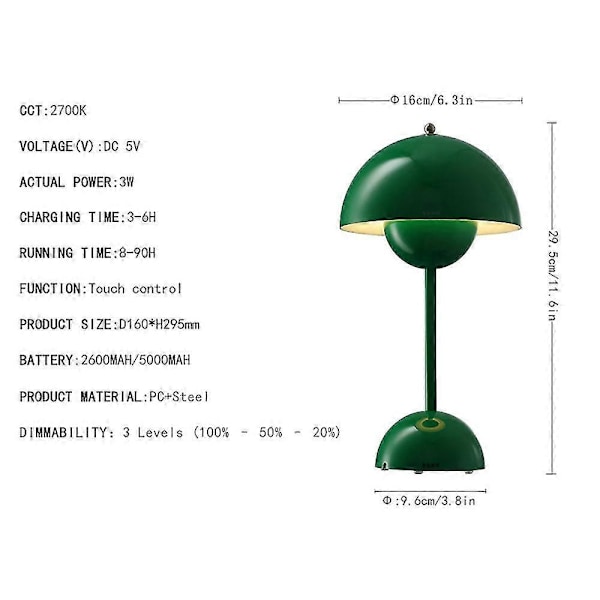 Kukkasilmu Pöytävalaisin, Häähuone, Makuuhuone, Pöytäkoriste, Valaisin, Yövalaisin (Ladattava) Chrome 2600mAh KC-UL-PSE-CE