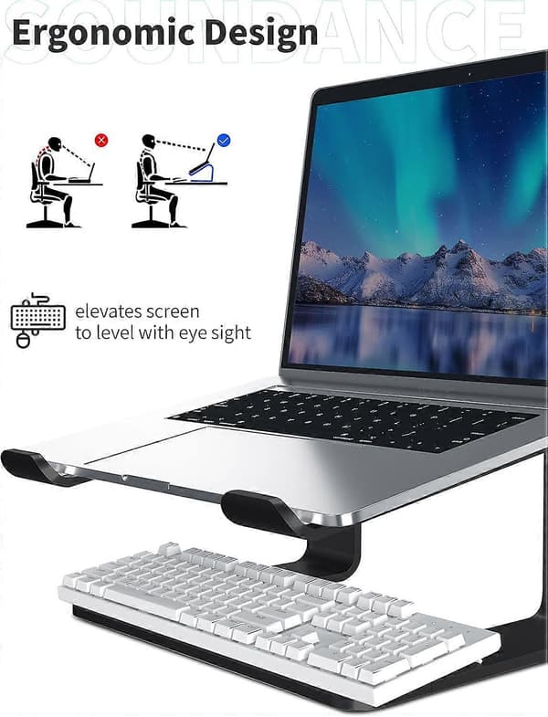 Aluminium Laptop Stand til Skrivebord Kompatibel med Mac MacBook Pro Air Apple Notebook, Metal Riser til 10 til 15.6 tommer PC Desktop Computer, LS1 Sort
