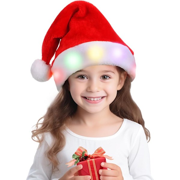 Julenissehatt for barn, LED-lysende julehatt, Julenissehatt, Nissehatt, Julehatt, Nissehatt med lys