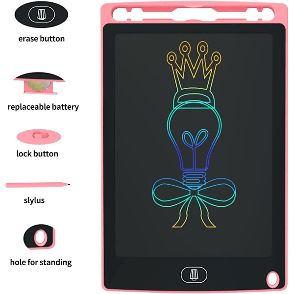 LCD skrivetablet til børn, 8,5 tommer tegnebræt, doodle-tavle, skriveblok, bærbar læring, pædagogisk legetøj med lås til børn 3-6 år 2set 8.5 Inch -( pink & light blue)