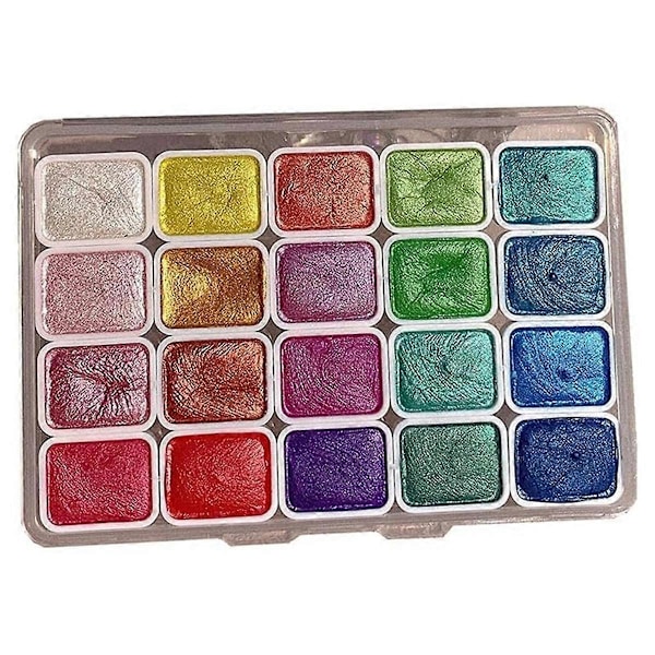 20 Färger Akvarellmålningsset, Metalliskt Akvarellfärgset, Glitter Akvarell Solid Färgbox, (1ML-B)