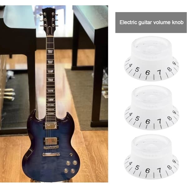 4 st Gitarrkontrollknappar Volym Ton Hastighetsknappar 6mm Gitarrbas Top Hat-knappar för Elektrisk Gitarr Musikinstrument Tillbehör Akryl Vit