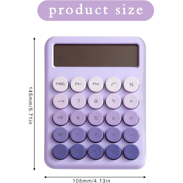 Mekanisk Räknare, 12-Siffrig Stor LCD-Skärm och Stora Runda Knappar med Färggradient, Skrivbordsräknare med 15° Lutande Skärm, Elektronisk Räknare Purple