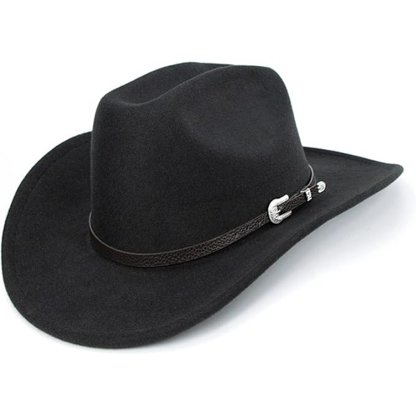 Western Cowboy Hat til Mænd og Kvinder Klassisk Roll Up Fedora Hat med Spænde Bælte (Størrelse: Medium)