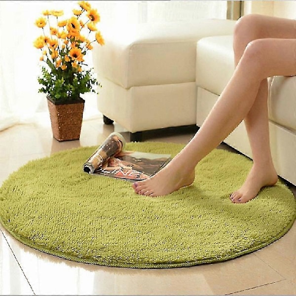 Bademåtte skridsikker absorberende brusebad badeværelses tæppe rund langhåret Grass green 30cm diameter