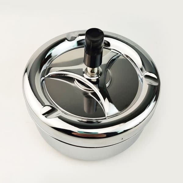 Jättestor vacker roterande askkopp, vindaskkopp, metall/krom/modern svart, ca 13 cm
