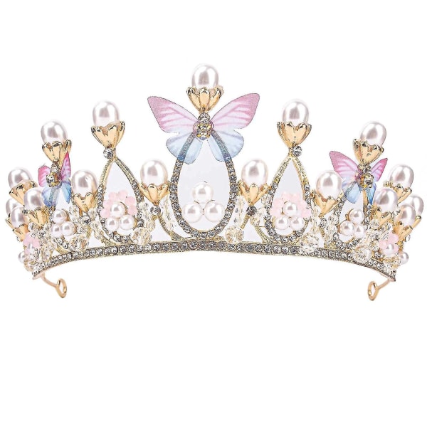Princess Tiara Crystal Butterfly Piece Barn Princess Tiara Crown Set Girls Dress Up Party Accessoarer (14.*6.7cm)