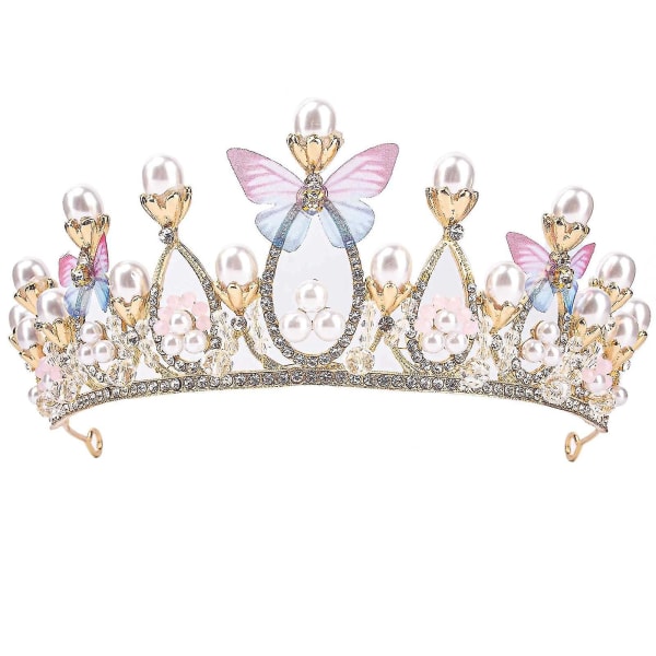 Princess Tiara Crystal Butterfly Piece Kids Princess Tiara Crown Set Girls Dress Up Party Accessories (14.*6.7cm)