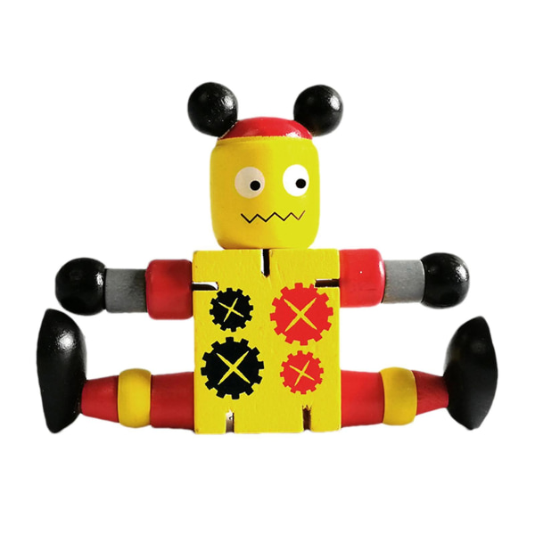 Trelekeroboter Fleksibel dukkeledd Justerbar bordlekefigur for barn, Robotleker i tre Yellow