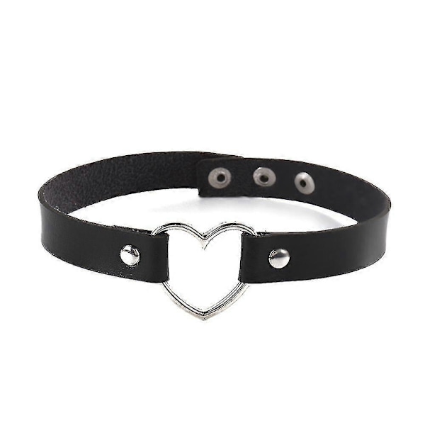 Halsband med choker för kvinnor, hjärta i läder
