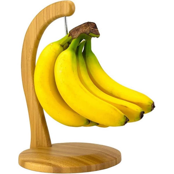 Bambus Banan Frugtholder Bambusbase & Arm med Rustfri Stål Krog Til Køkkenbordplader Fri For Rod TA