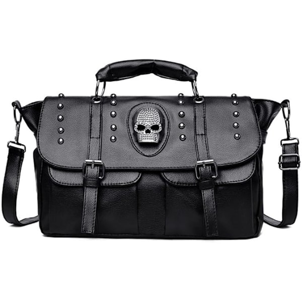 Punk Skull Skuldertaske til Kvinder, Store Tasker med Top-Håndtag og Nitter, Gotisk Håndtaske, Klap Satchel Pung