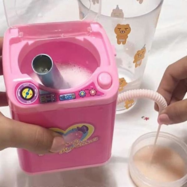Mini Makeup Børste Renser Enhed Simulation Automatisk Rengørings Vaskemaskine til Svamp og Pudderkvast Legetøj Pink