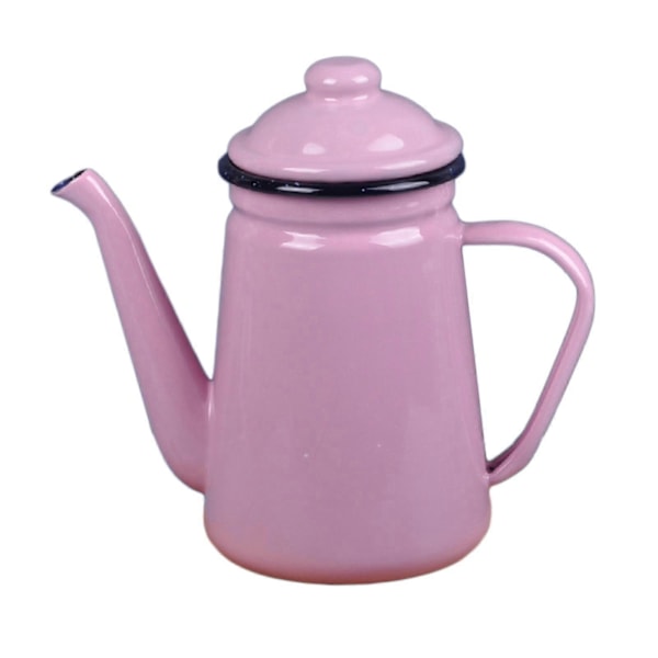 Emaljerad Kaffekanna 1.1L Vattenkokare Tålig Tjock Vatten Mjölkvärmare Spishäll Tekanna Vattenkokare för Hem Utomhus Te Kaffe Pink
