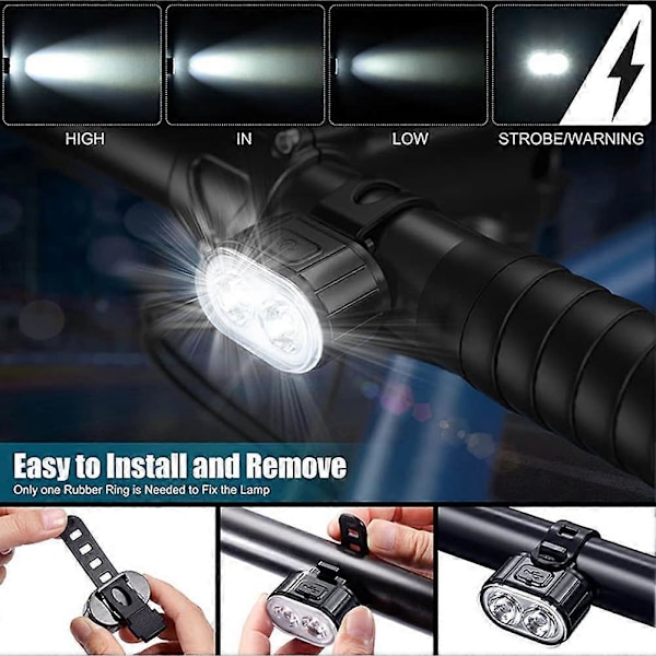 Cykelbelysningsset, Ipx4 Vattentätt LED Cykelbelysningsset Cykelbelysning, USB Uppladdningsbar Cykelbelysning Fram Bakljusset Landsvägscykelbelysning, Cykelbelysningsset För Bi