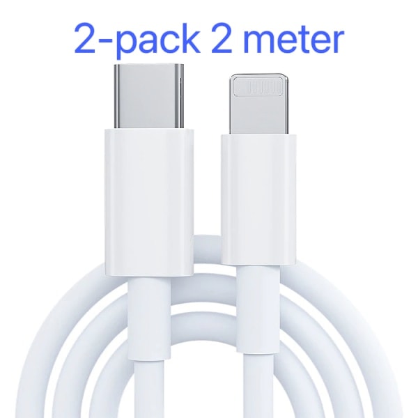 2-pakks lader for iPhone - USB-C - Kabel / Ledning - 20W - 2m - Rask lader Hvit