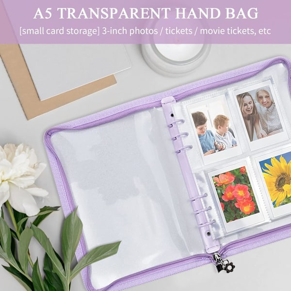 A5 Ringbinders Cover Klar Gennemsigtig Med Lynlås Vandafvisende Løsblad Binder Cover PVC Ringbinders Beskyttere til Binder Sleeves Foto Kort Mini Kort purple A5