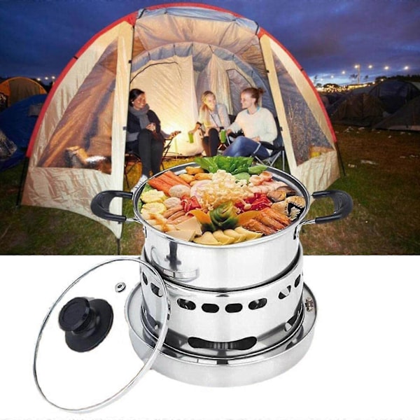 Kökspis för inomhusbruk, spritkök i rostfritt stål, bärbar spis, lätt att bära, inget strömkrav, lämplig för inomhus och camping 18cm