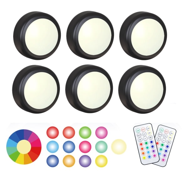 LED-Spotlights 6st med 2 fjernkontroller RGB Design mange farger svart Black