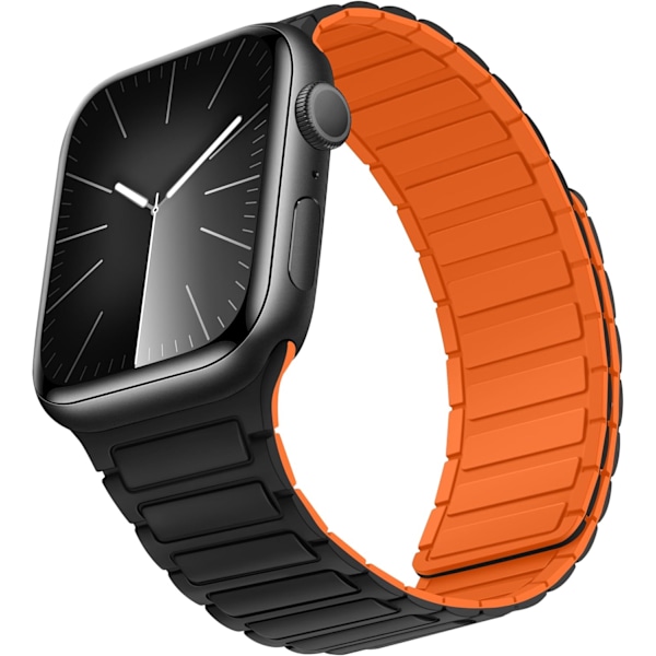 Magneettiset rannekkeet Apple Watchille - Pehmeä silikoninen vaihtohihna iWatchille Black Orange 42/44/45/49mm