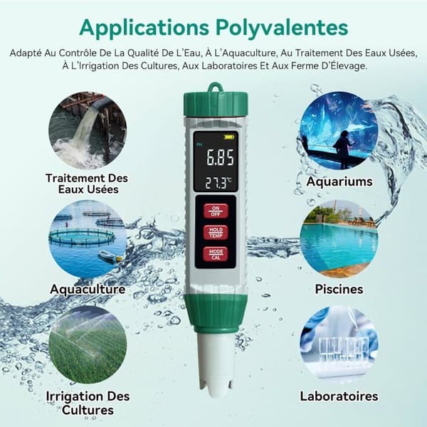 pH-meter (± 0,01), 5-i-1 pH, TDS, EC, salinitet, termometer, højpræcisions pool pH-tester med baggrundsbelyst LED-display