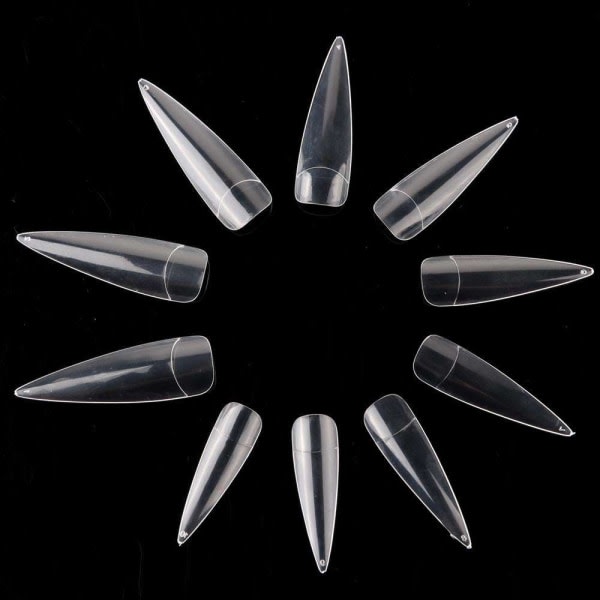 500 spikspetsar stilett extra långa spetsar lösnaglar nagelspetsar Transparent