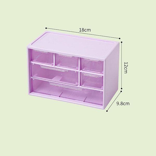 Liten Byrå för Skrivbord, Plastförvaringslådor, Mini Förvaringslåda, Transparent Förvaringstorn med 6 Lådor för Förvaring av Smådelar Purple