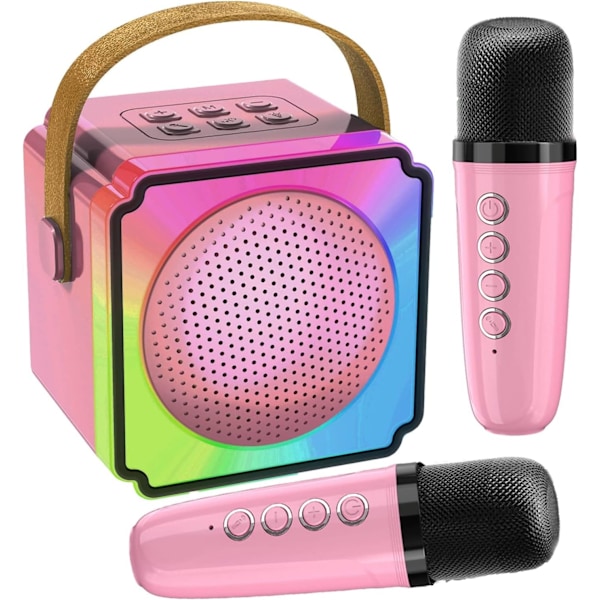 Barnkaraoke Maskiner med 2 Mikrofoner, Bärbar Bluetooth-högtalare med Färgglada LED-lampor, Röstförändring, Mini Karaoke-maskin för Födelsedagspresenter Pink