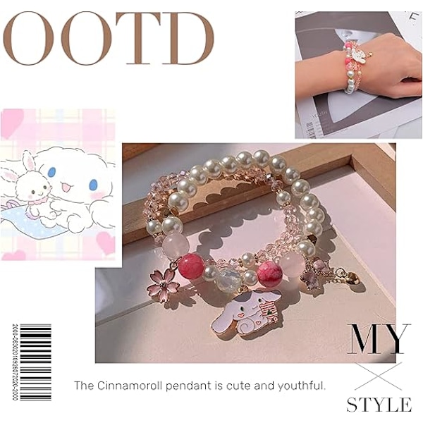 Cinnamoroll Kristallpärlarmband, Sött Cartoon Kristallpärlat Elastiskt Armband för Flickor & Damer, Litet Frisk Enkelt Sött Cartoon Yugui Hundarmband