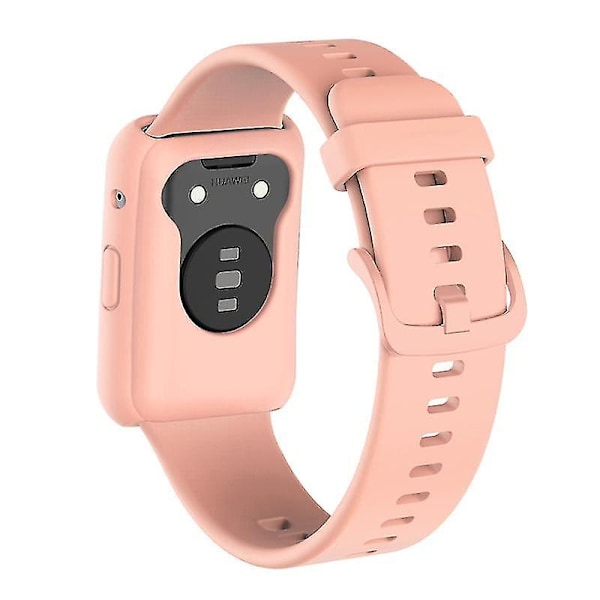 Silikoninen kellon ranneke Huawei Watch Fit -kellolle, korvaava ranneke + naarmuuntumaton kellokotelo Light pink, Light Pink Style B Huawei Watch Fit