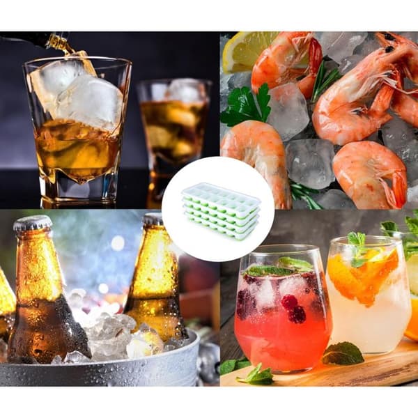 Set med 4 BPA-fria isbitsformar i silikon, stapelbara med lock, isbitsformar för barnmat och whisky