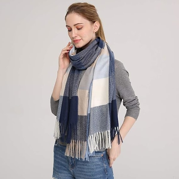 1 stk. Blød Kvinde Cashmere Uld Sjal Stor Pashmina Shawl og Wrap Varmt Stole Tæppe Dark Blue