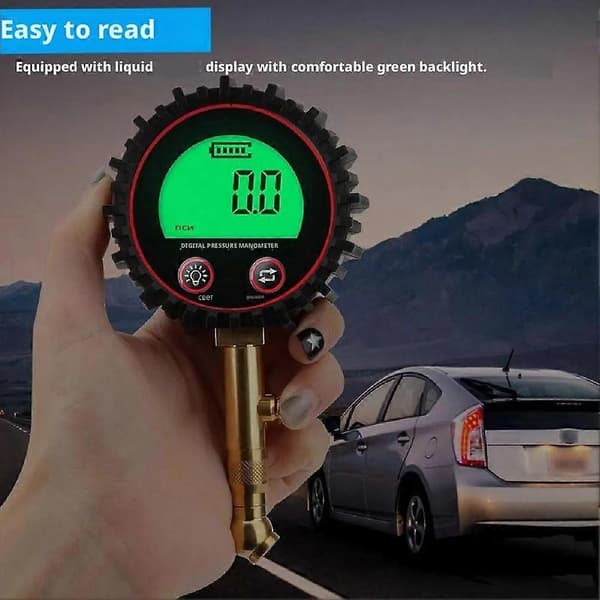 Dæktryksmåler 3-255Psi Baggrundsbelyst LCD-display Digital Lufttryksmåler