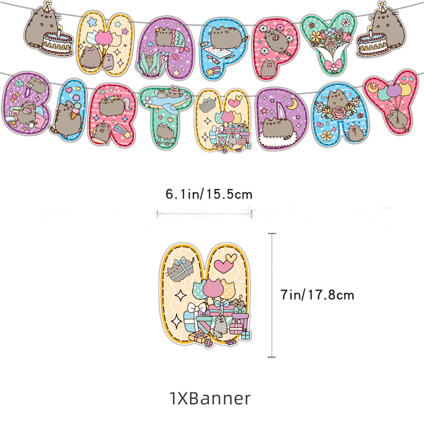 Pusheen-teemainen syntymäpäiväjuhlien ilmapallot banneri kakunkoristeet juhlakoristesetti