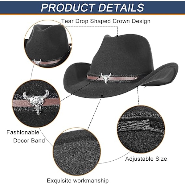 1 kpl Villatyylinen Cowboy-hattu Miehille ja Naisille Klassinen Kääntyvä Reuna Fedora Cowgirl Hat Western Cowboy Hat