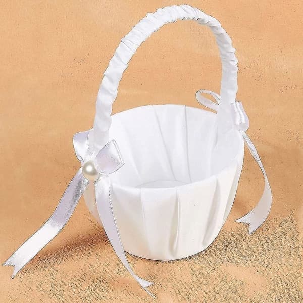 2-pack bröllopsblomkorg i satin med rosett, blomkorg för fest med rosett
