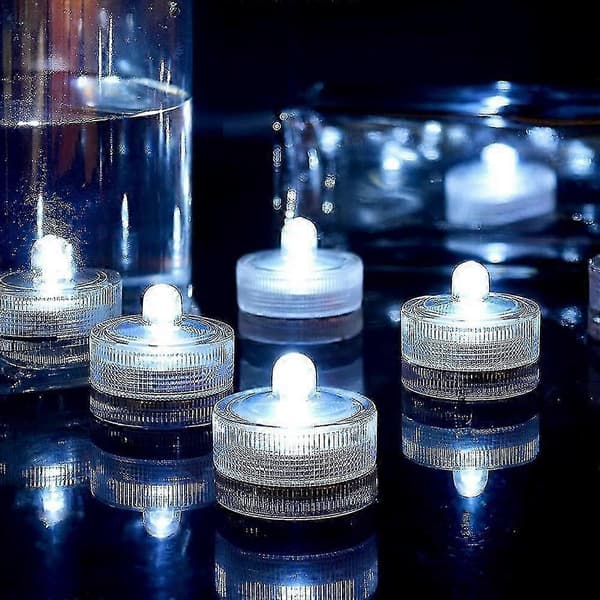 24 stk. Vanntette Runde Mini LED Telys Undervannslys White