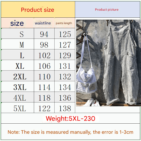 Dam Bomull Linne Randig Jumpsuit Overaller Playsuit Overaller röd XL XL