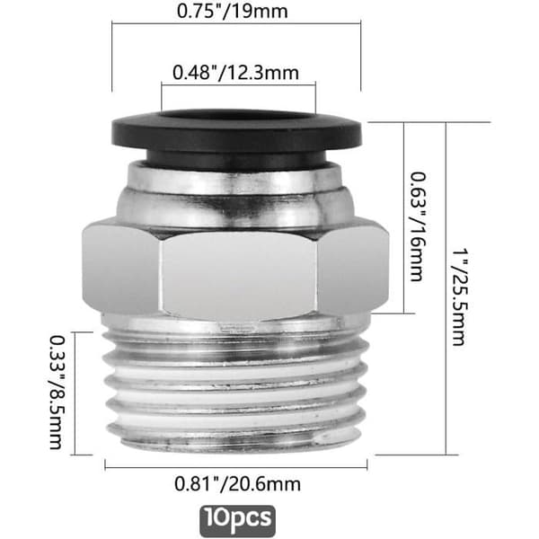 10-pak 1/2 NPT han 12 mm Push-to-Connect pneumatisk fitting PC12-N4 luftfitting til industriel kompressor