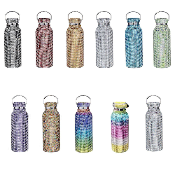 Diamant Vannflaske Bling Rhinestone Rustfritt Stål Termosflaske, 100% Ny colorful