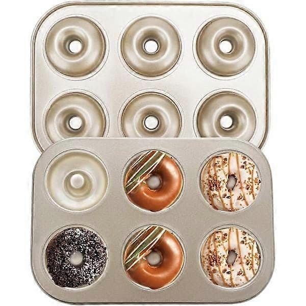 Donutforme sæt med 2, non-stick små mini donut bageforme, kulstofstål donut bageplade bagelform til 6 donuts