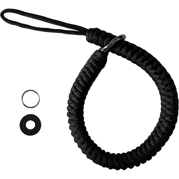 Adjustable Camera Wrist Strap, Soft Comfortable Hand Grip Paracord Woven Wristband (Black), L